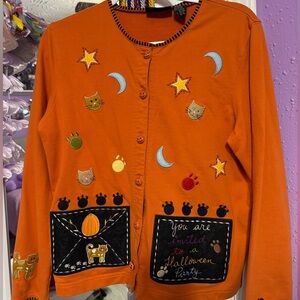 Onque Casuals Orange Halloween Cardigan Sweater